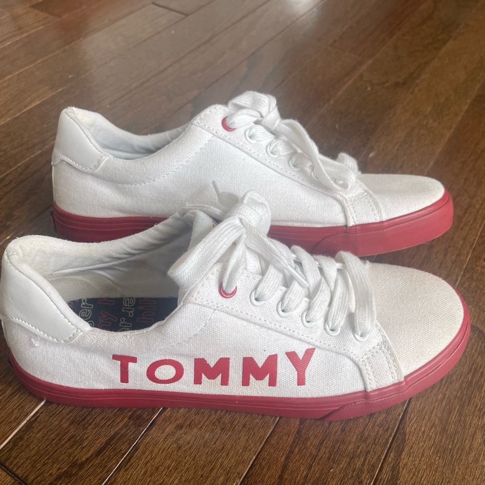 Tommy Hilfiger White Canvas Sneakers with Red Accents
